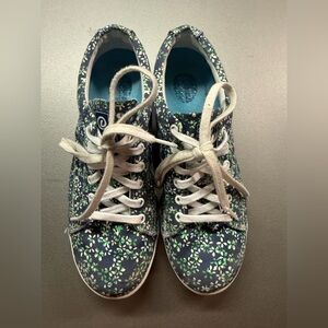 Dexter Comfort Katie Bowling Shoes Women's Size 7.5 Fabric Blue with Flowers